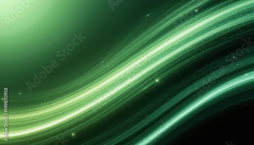 Abstract Green Wave Background Ombre Gradient, Line Stripes, and Glowing Effects