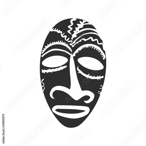 African Tribal Mask Silhouette Illustration. Cultural Heritage And Traditional Art Symbolism Isolated Vector Illustration