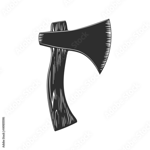 Axe Silhouette Illustration. Traditional Woodcut Style Tool For Chopping And Logging. Isolated Vector Illustration