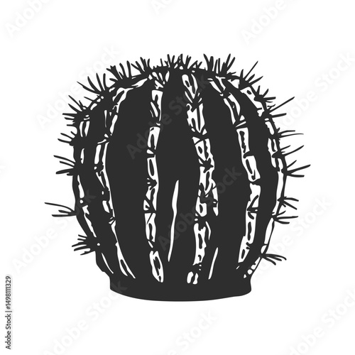 Round Cactus Silhouette Illustration. Desert Plant Symbolizing Resilience And Adaptation. Isolated Vector Illustration