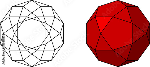 Icosidodecahedron vector set , 3D Geometric Shapes Vector Drawing , 3D Mathematical Polyhedra Set