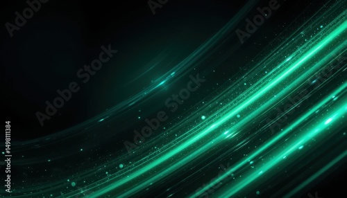 Abstract Emerald Green and Black Background Glowing Lines, Gradient Blend, and Metallic Texture