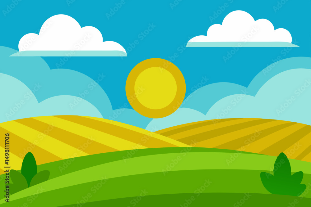 Obraz premium vector illustration of a summer landscape