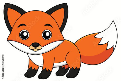 Cartoon Illustration of a Cute Orange Fox with Big Eyes and Tail