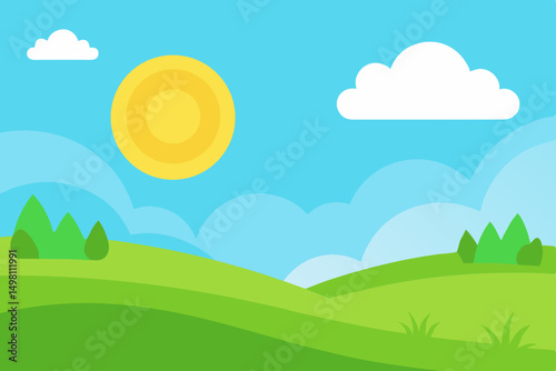 summer landscape with green grass and blue sky