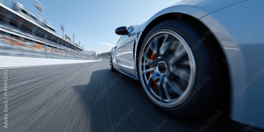 High-speed racing car on track with motion blur effect High-speed racing car on track with motion blur effect