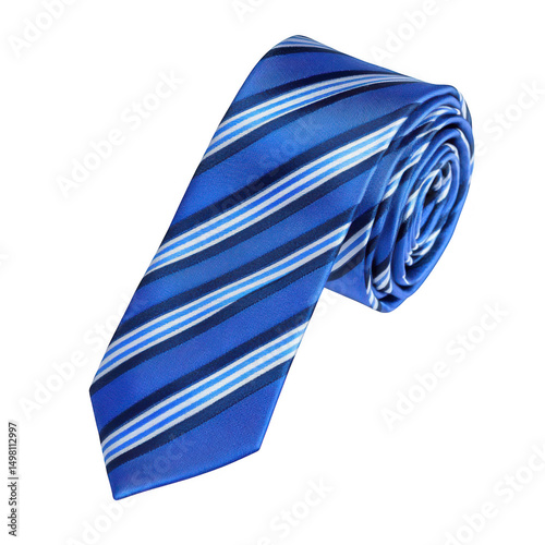 Striped blue tie formal wear item on transparent background