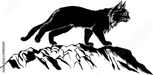 bobcat silhouette on mountain illustration