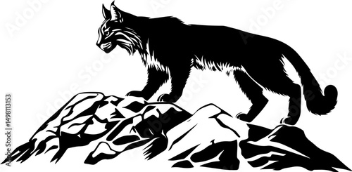 bobcat silhouette on mountain illustration