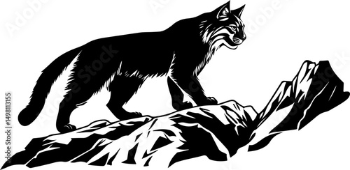 bobcat silhouette on mountain illustration