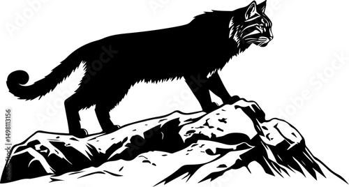 bobcat silhouette on mountain illustration