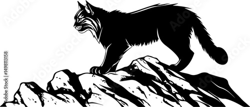 bobcat silhouette on mountain illustration