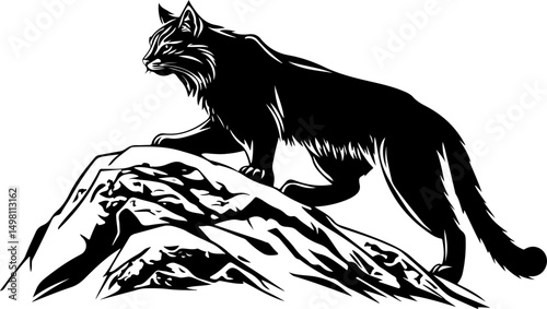 bobcat silhouette on mountain illustration