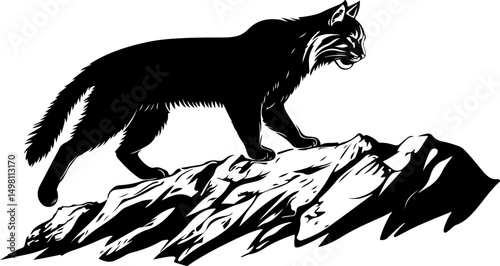 bobcat silhouette on mountain illustration