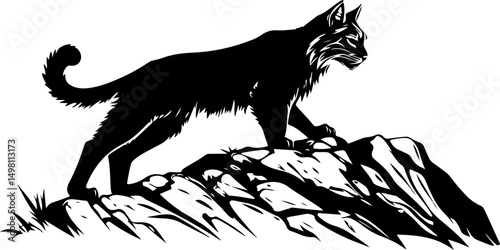 bobcat silhouette on mountain illustration