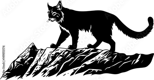 bobcat silhouette on mountain illustration