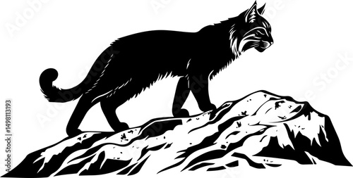 bobcat silhouette on mountain illustration
