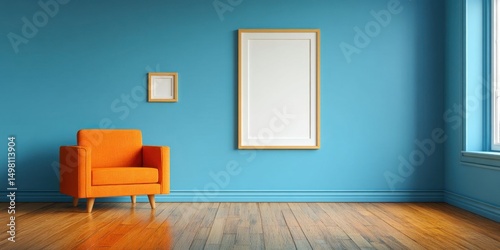 Colorful Child's Room with Blue Walls, Wooden Floor, and Decor Elements