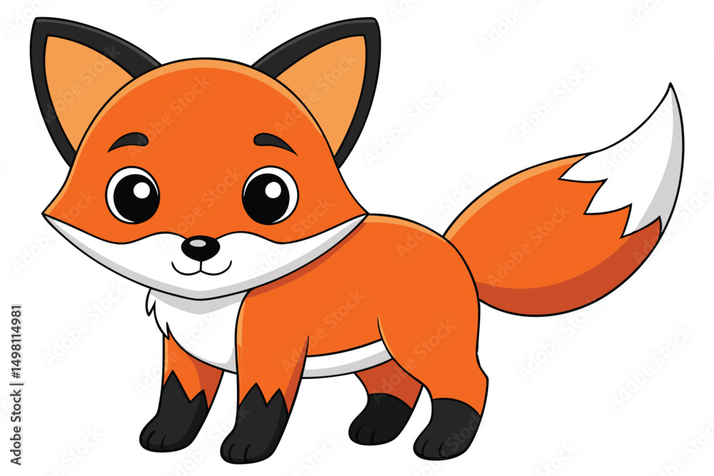 Fototapeta premium Cute Cartoon Fox Standing With Orange Fur and White Tail Illustrated Style