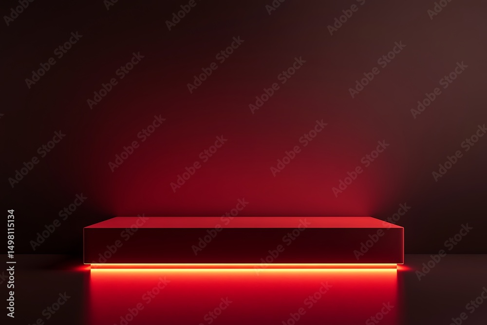Obraz premium A modern, minimalist product presentation platform bathed in vibrant red neon light, creating a striking visual display