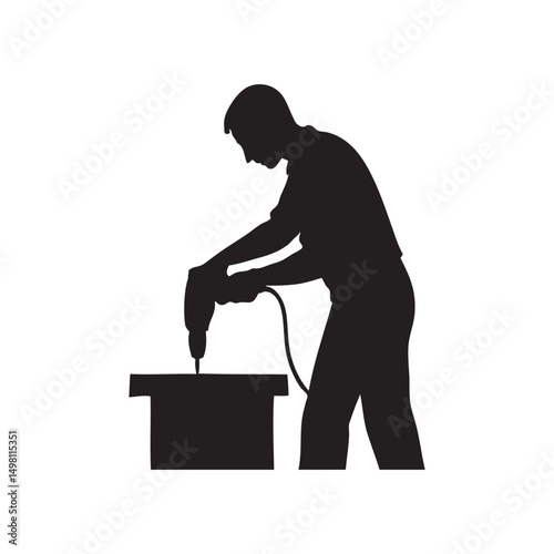 silhouette of a person drilling vector