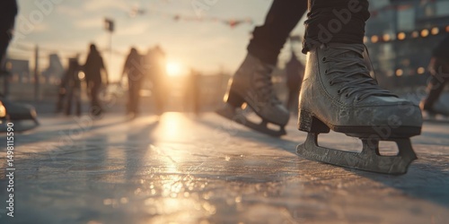 Graceful Ice Skaters at Sunset on an Outdoor Rink