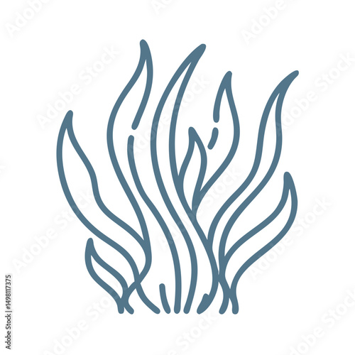 Minimalist Seaweed Illustration, Blue Outline