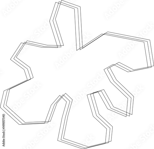 Polygonal configuration with extended straight segments forming outward projections and echoing lines.