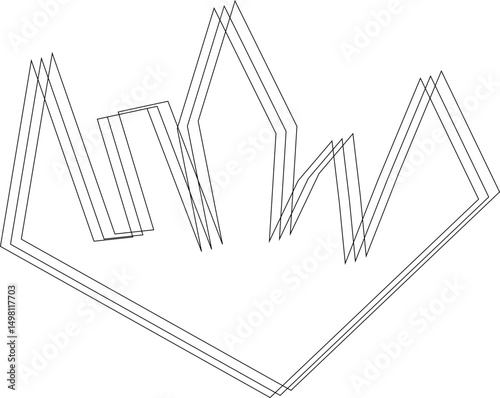 Overlapping polygons with curved edges and pointed extensions form an organic structure with jagged shapes.