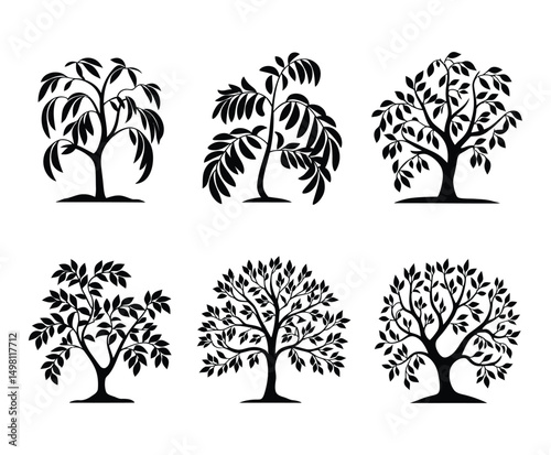 each Tree Silhouette Template Set for Vector Design