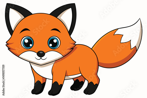 Cartoon Fox with Big Blue Eyes and Orange Fur in Childlike Style