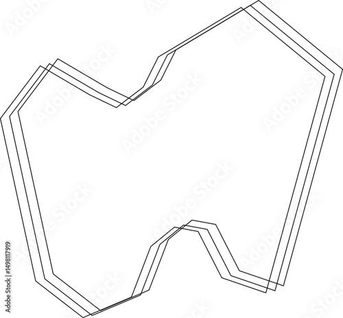Straight-edged polygonal figure created with minimalist black lines and structured geometric paths forming layered angles.
