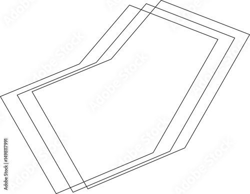 Irregular polygonal form with natural asymmetries and black overlapping outlines arranged in free organic geometry.