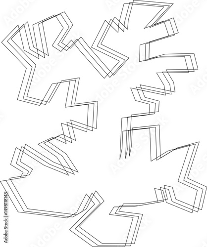 Outline polygon featuring multiple protruding segments and overlapping lines forming a complex abstract figure.