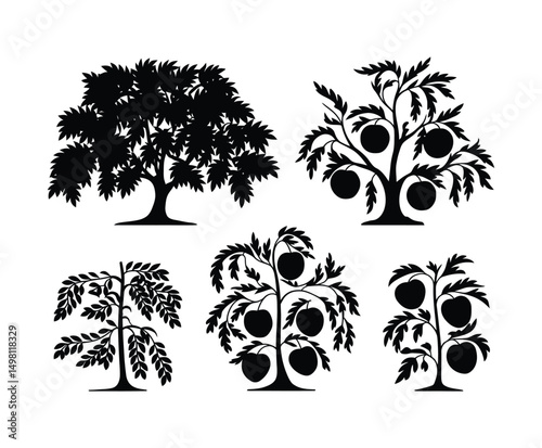 Peach Tree Silhouette Isolated EPS Vector Template