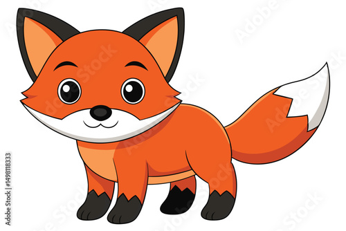 Adorable Orange Cartoon Fox with Big Eyes and Bushy Tail Illustration Image