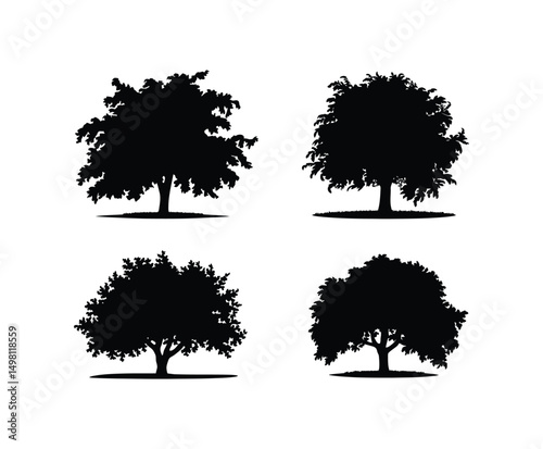 Silhouette of Peach Tree EPS Template Illustration