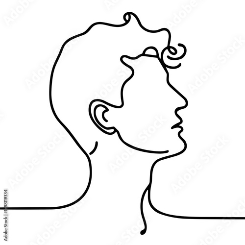 Minimalist line art illustration of a male profile silhouette  