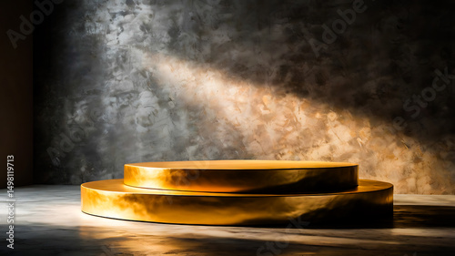 Elegant Two Tiered Gold Podium Against Textured Wall