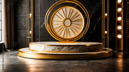 Elegant Gold and Marble Platform with Art Deco Design Elements