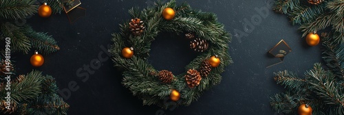 Elegant Christmas Wreath with Pine Cones and Gold Ornaments