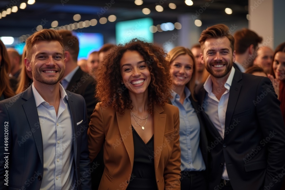 Fototapeta premium Successful business professionals from diverse backgrounds celebrating at a conference event.