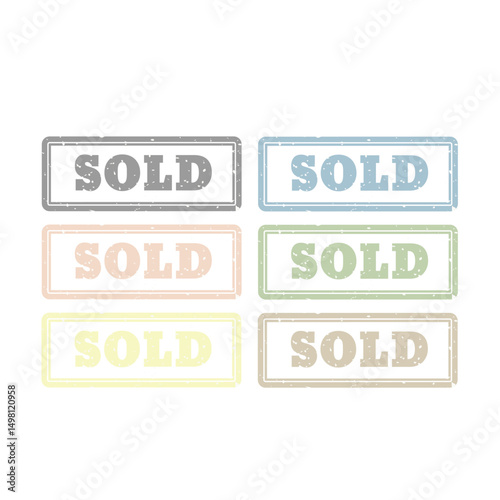 Set of 6 "SOLD" Stamps in Pastel Colors, eCommerce Button Design
