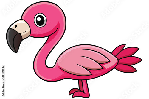 Cartoon Flamingo Character Pink Bird with Black Beak and Big Eyes Illustration