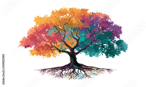 Vector illustration of roots and tree, natural ecosystem, plant growth icon, earth connection, forest vegetation, environmental graphic, botanical silhouette, landscape element.