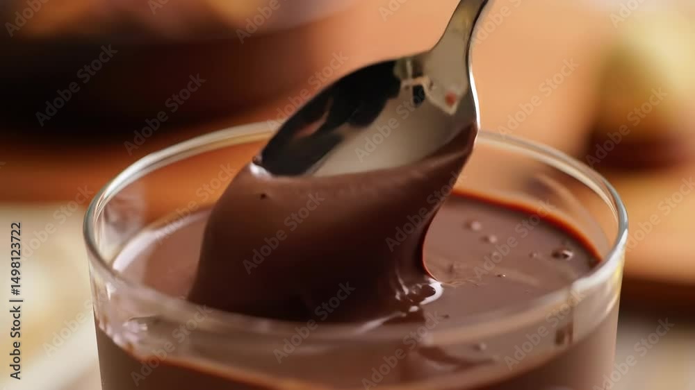 Slow Spoon Dive into Luxurious Chocolate Mousse in Crystal Dessert Glass