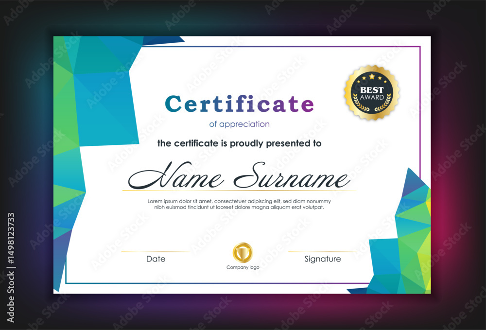 Fototapeta premium Certificate Of Achievement Award Template Design.
