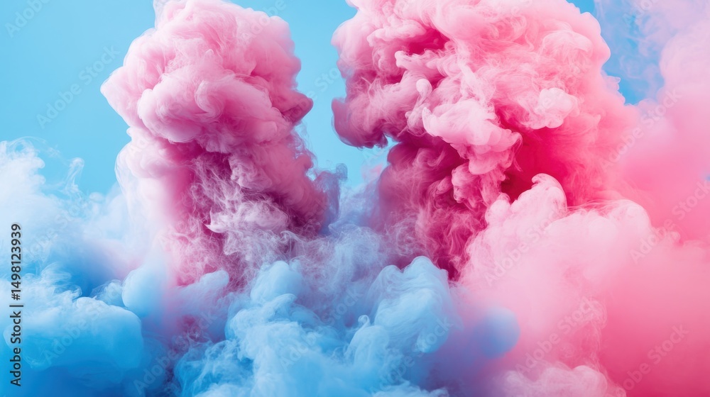 Fototapeta premium Colorful Smoke Clouds in Blue and Pink Against a Bright Background