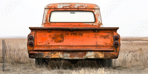 Rusty Relic: An Abandoned Vintage Truck in a Vast Field