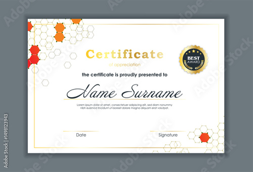 Certificate Of Achievement Award Template Design.